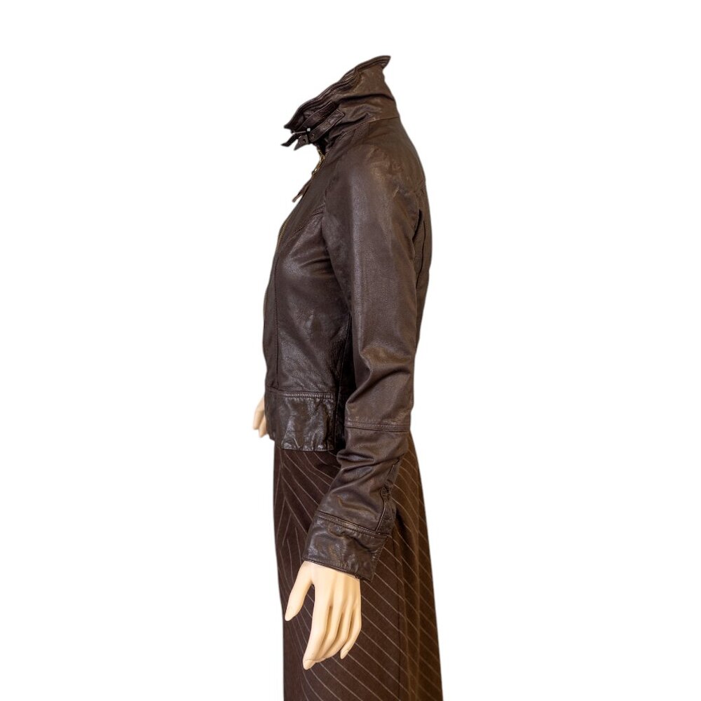 AllSaints ALL SAINTS Belvedere Bitter Brown Leather Gillet Jacket * Size 8 - Picture 5 of 14